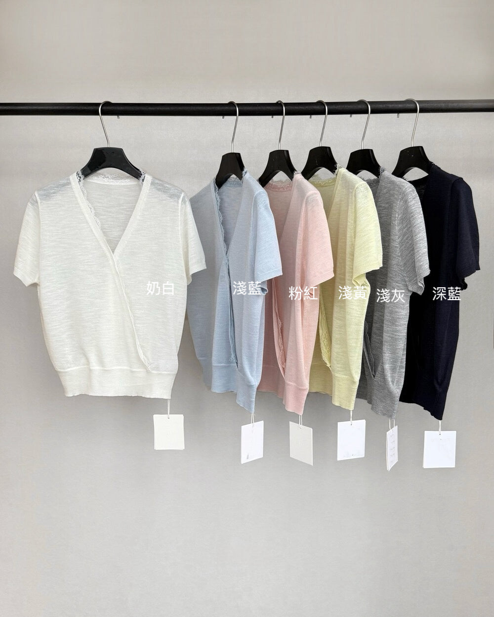 // 法式交叉lace邊絲麻短袖NT