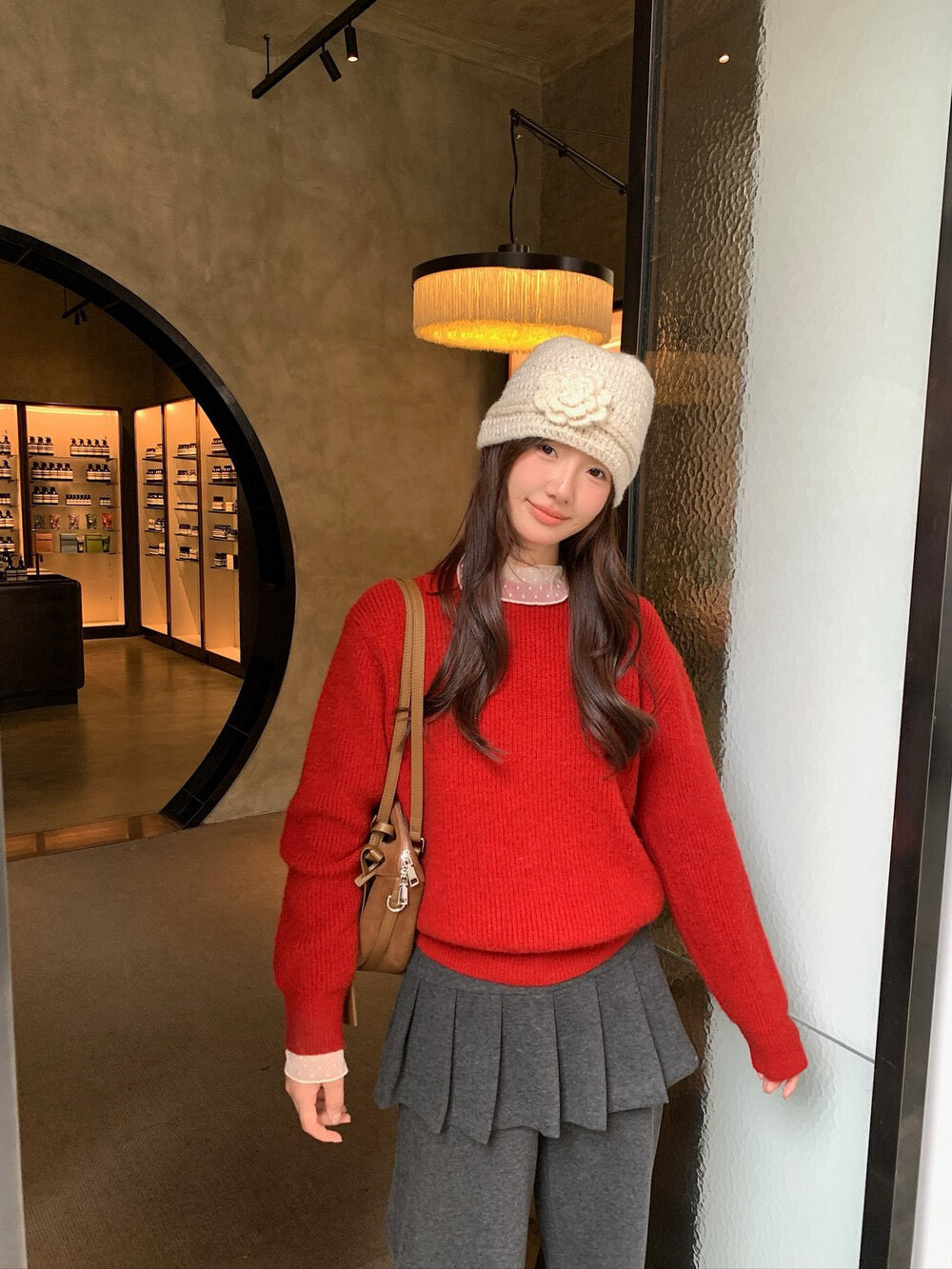 // 慵懶感直坑紋翻領毛衣