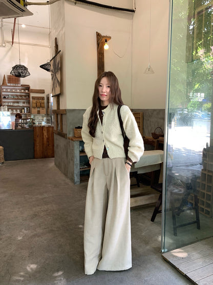 // 壓褶薄毛呢料闊腳西褲(連腰帶)