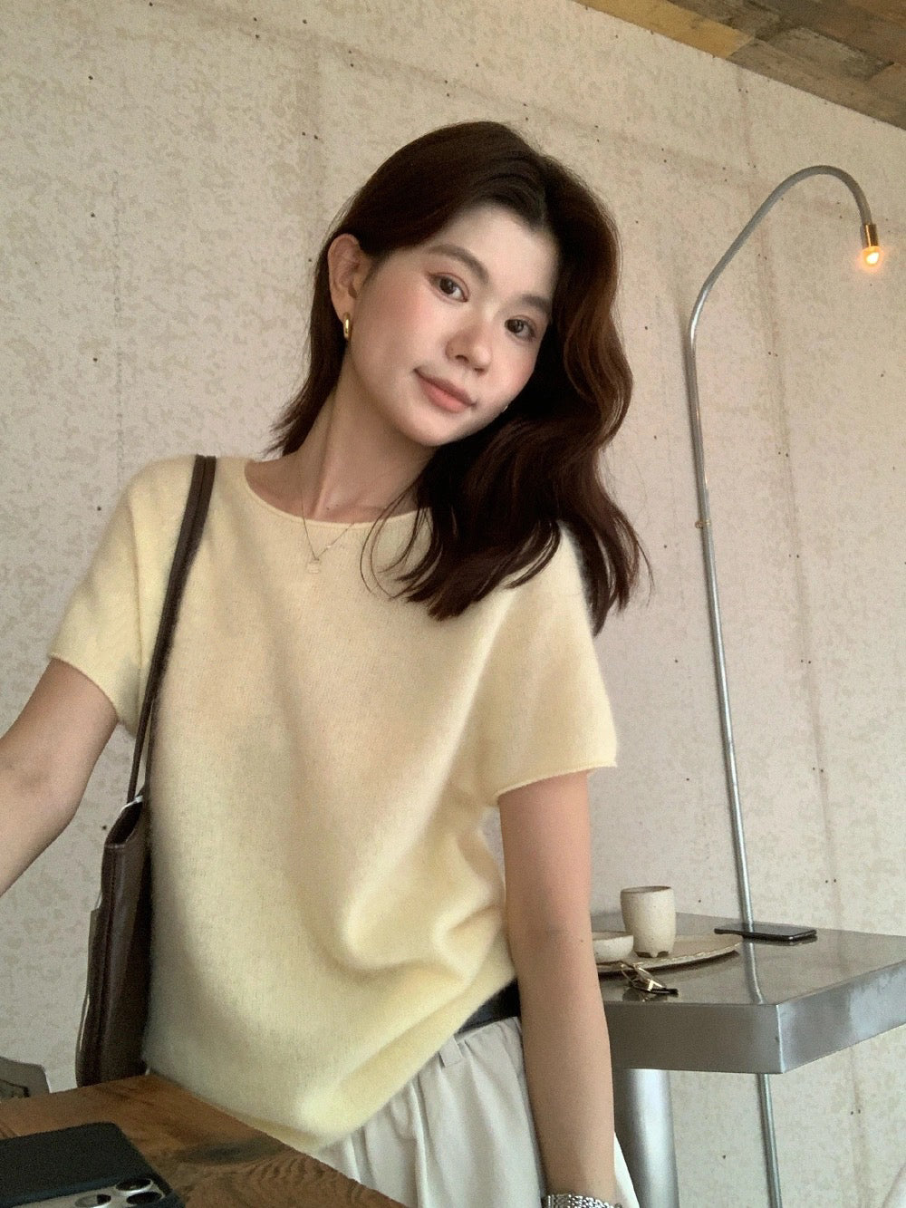 B50 / 必入！顏色極美薄款羊毛拉絨短袖針織上衣(95%wool+5%cashmere)