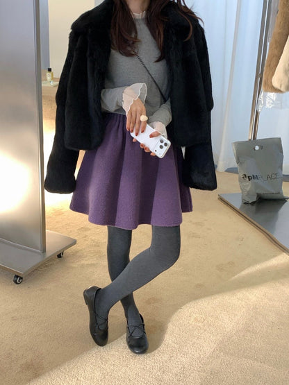 // 超顯瘦遮肉廓型毛呢短裙
