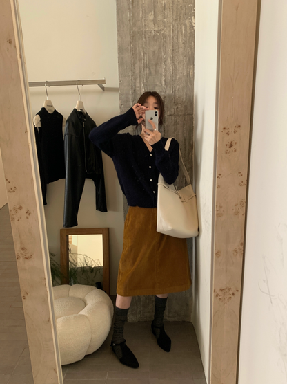 (部分現貨) // 復古感燈芯絨五分中裙