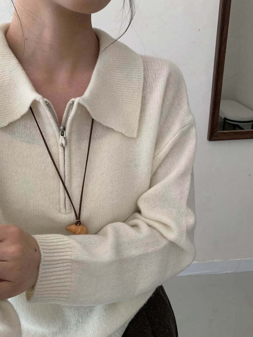 // 100%wool半拉鍊翻領毛衣