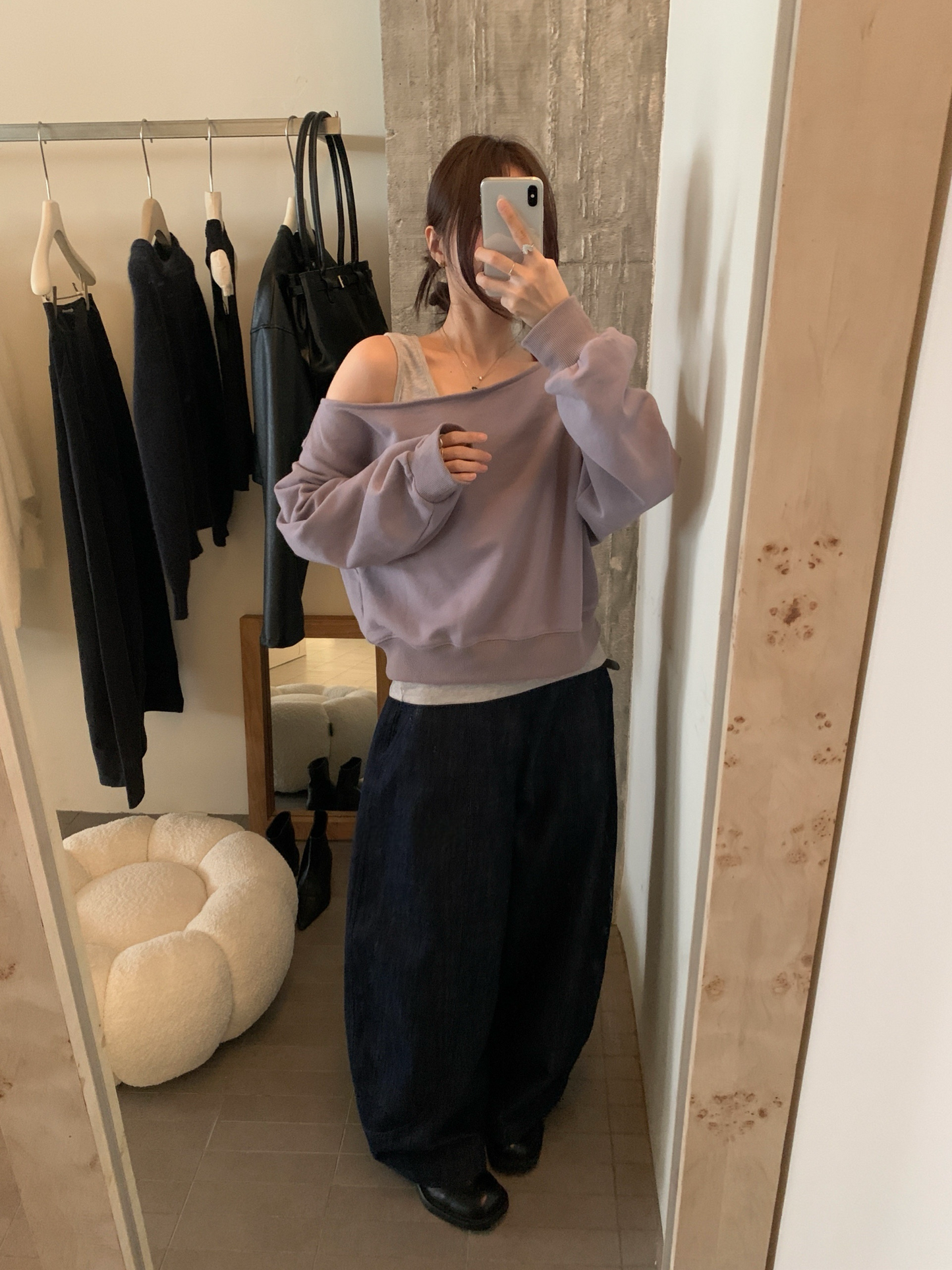 // 休閒感斜肩衛衣+背心兩件套