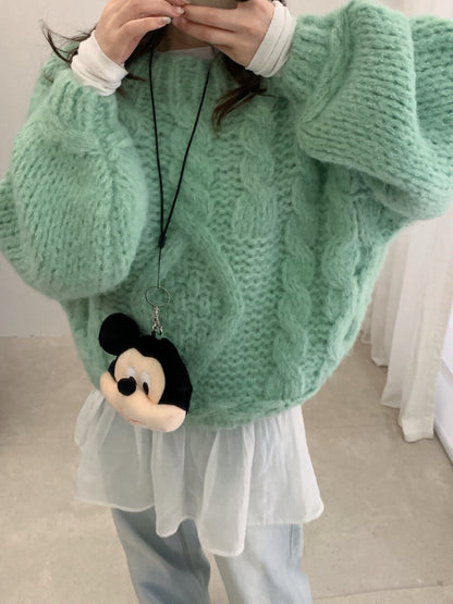 // 20%wool粗棒針麻花慵懶毛衣