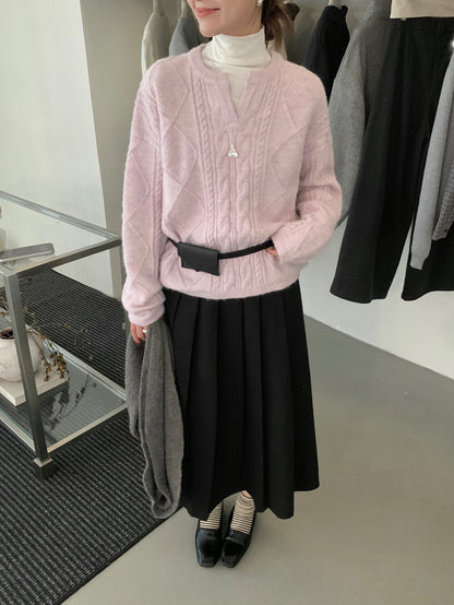 // 超軟糯小V領口麻花NT