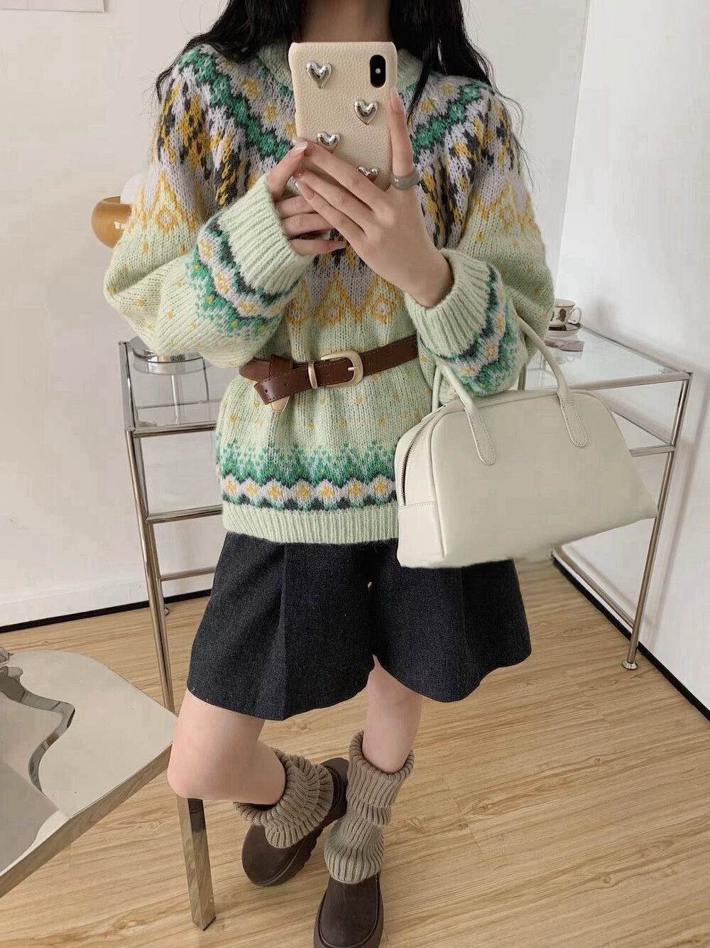 // 30%綿羊毛復古提花毛衣