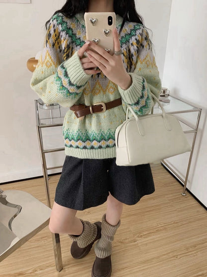 // 30%綿羊毛復古提花毛衣