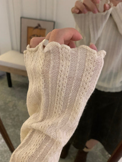 // 10%羊毛木耳邊lace鈎花打底上衣