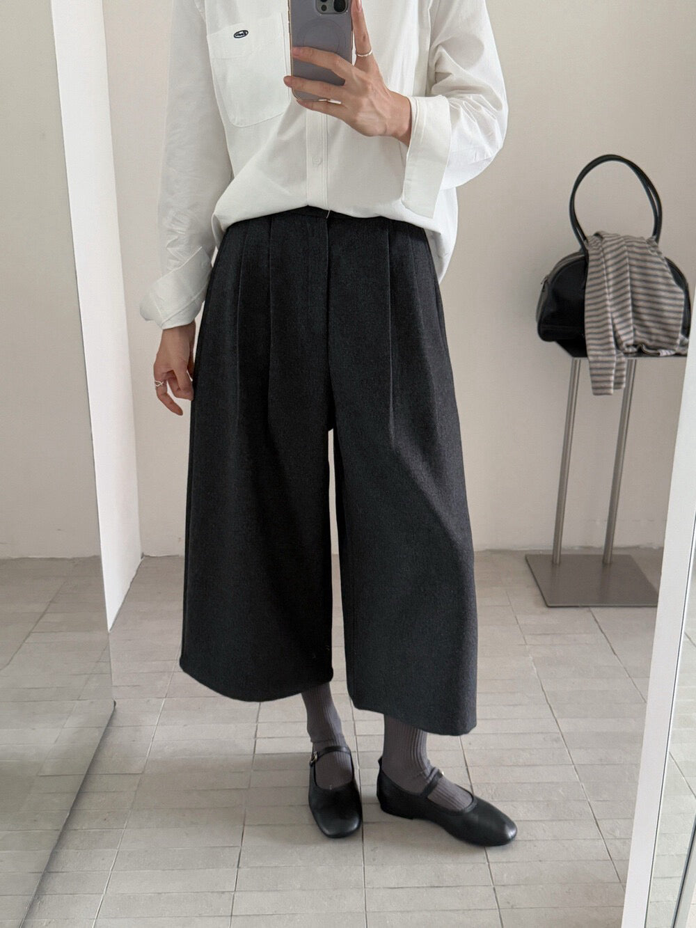 // 10%wool帥氣八分壓褶毛呢褲