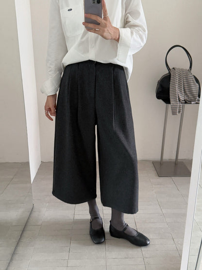 // 10%wool帥氣八分壓褶毛呢褲