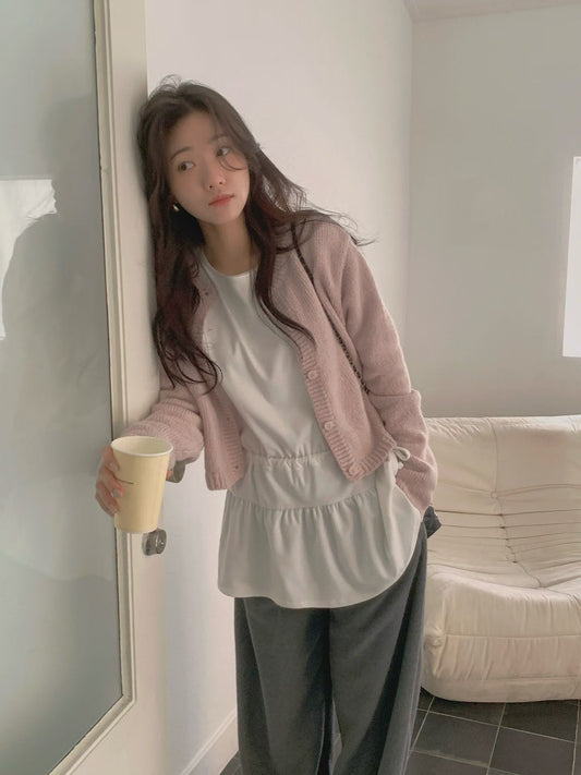 // 背後lace貼布混羊毛圓領CD