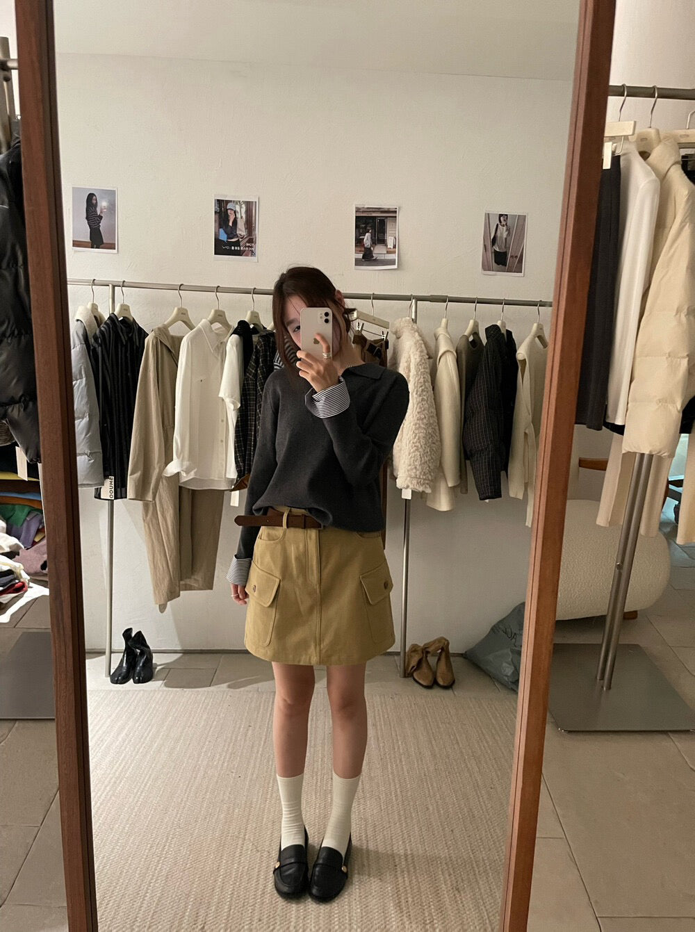 // 極簡風拼接間條恤衫假兩件翻領NT