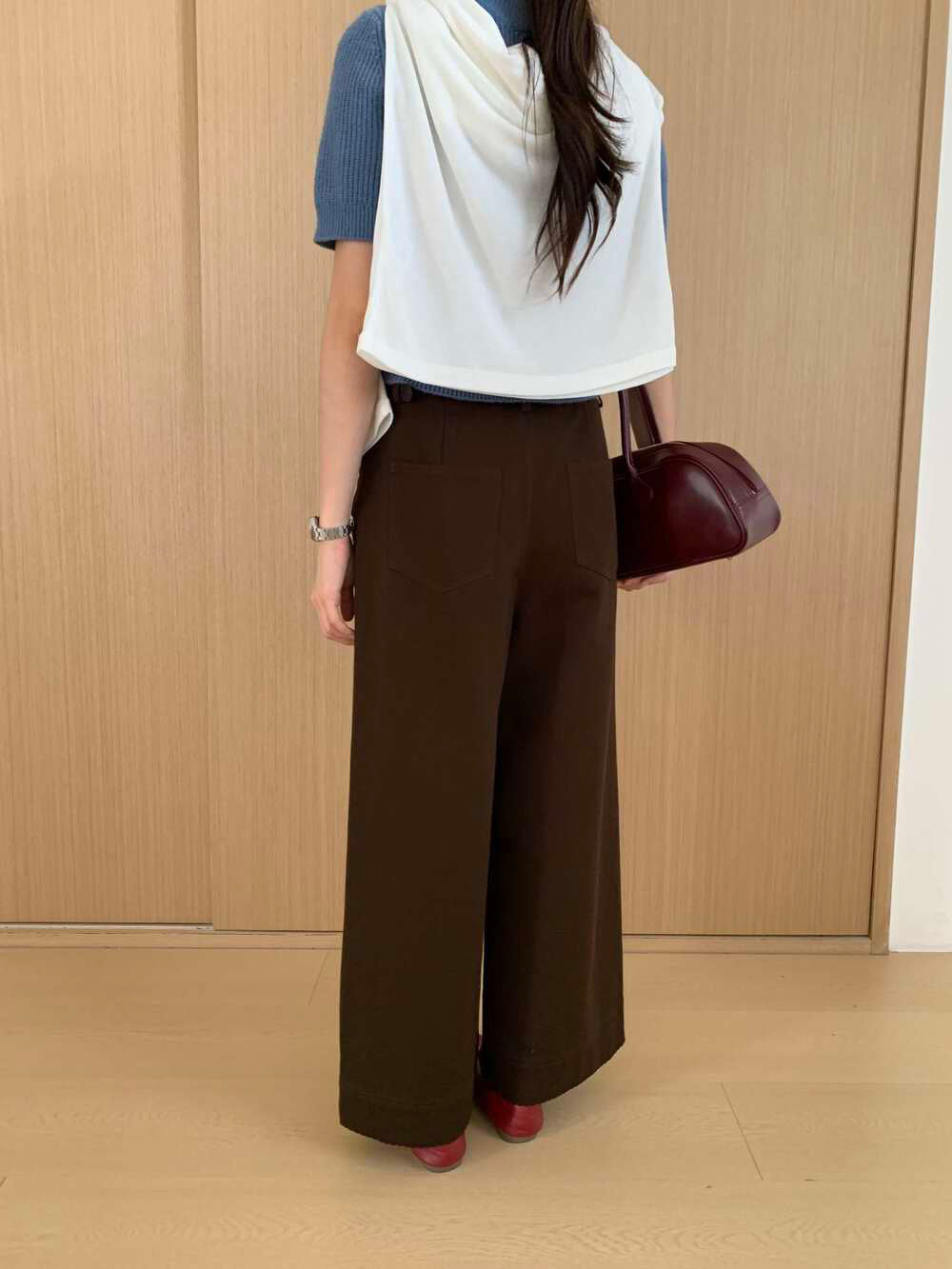 // 褲型超好簡約花邊直腳九分褲