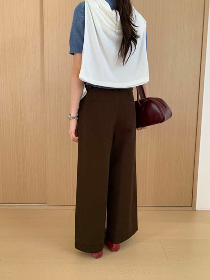 // 褲型超好簡約花邊直腳九分褲