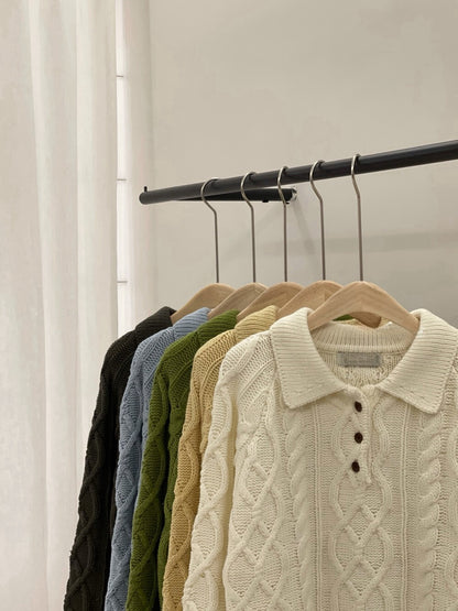 // 復古感重工麻花鈕扣翻領NT