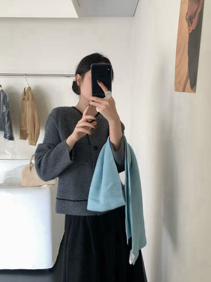 // 10%綿羊毛極簡撞色線條包邊密針織CD