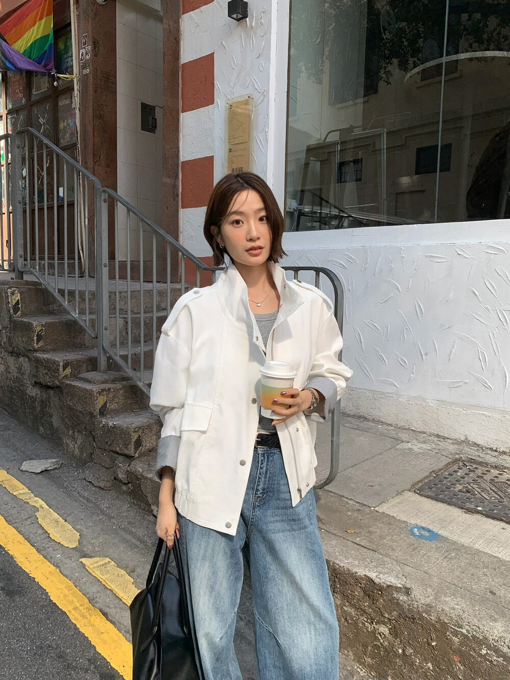 🪽 lyocell棉立領拼間反袖工裝外套