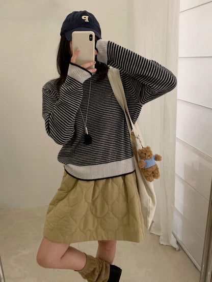 // 100%wool細間條包邊毛衣