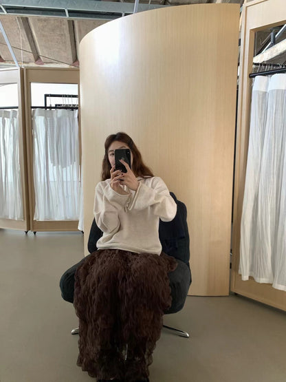 // 100%羊毛連帽卷邊毛衣