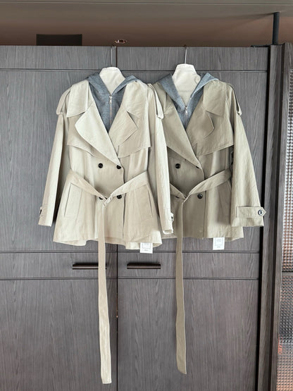 (部分現貨) // 可拆卸連帽衛衣拼接孖襟trench coat