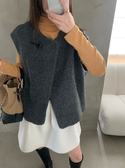 // 60%綿羊毛單鈕扣馬甲背心