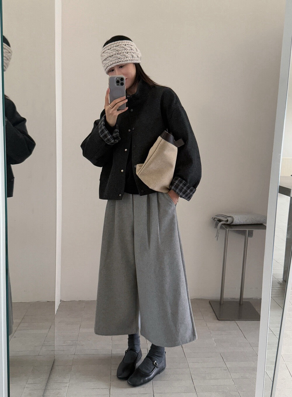 // 10%wool帥氣八分壓褶毛呢褲