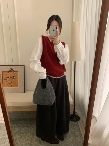 // 柔軟撞色邊拼恤衫袖假兩件上衣