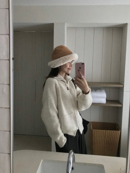 // 慵懶高級感上下拉鍊可立領口袋CD