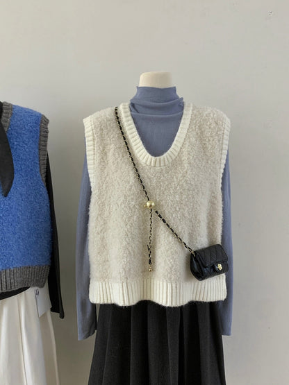 // 圈圈毛撞色邊針織背心