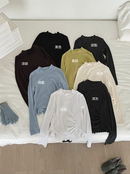 // 設計感皺褶小立領花邊上衣