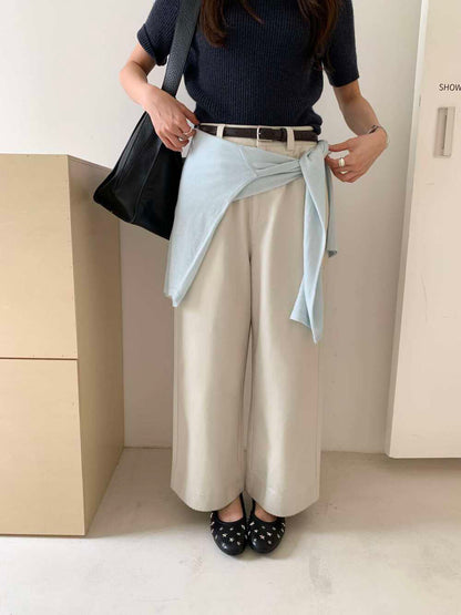 // 褲型超好簡約花邊直腳九分褲