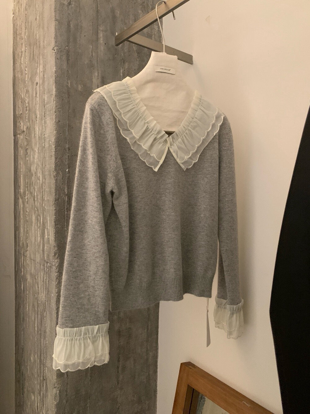 // 拼接花邊lace領+袖混羊毛NT