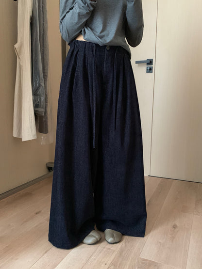 // 壓褶超遮肉橡筋腰連褲帶休閒褲