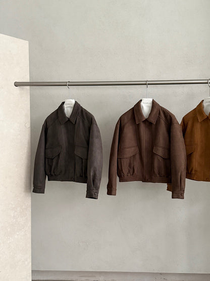 // 經典翻領設計麂皮絨夾棉外套