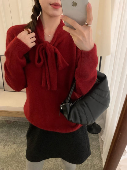 // 軟糯兔絨綁帶領毛衣