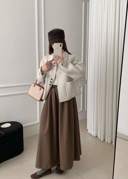 // 70%wool設計感鈕扣雙面手工外套