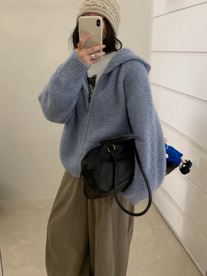 // 超軟糯圈圈羊毛連帽拉鍊CD