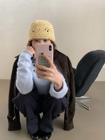 // 三粒鈕卷邊raccoon+wool NT