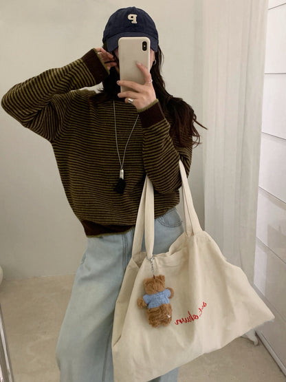 // 100%wool細間條包邊毛衣