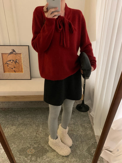 // 軟糯兔絨綁帶領毛衣