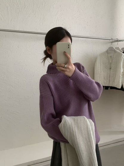 // 高領直坑紋親膚毛衣