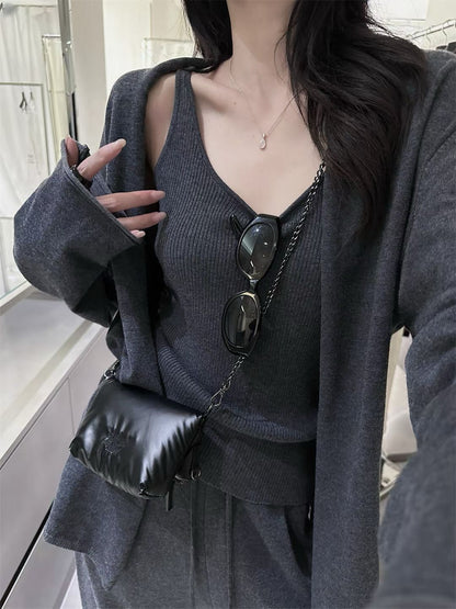 // 超氣質背心+外套+褲三件套