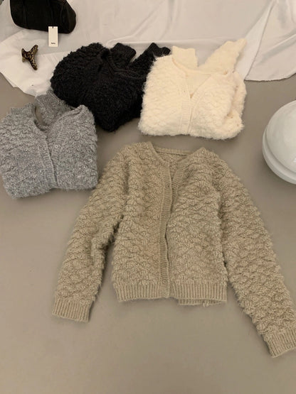 C83 / 立體圈圈紗圓領針織外套(8%WOOL)