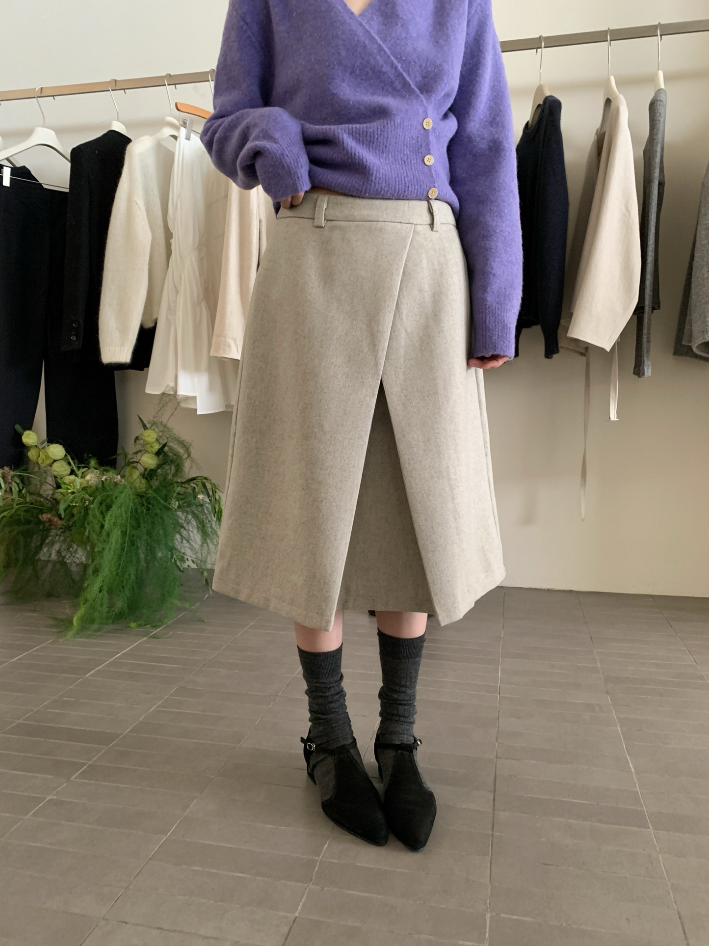 // 45%wool交叉不規則毛呢裙