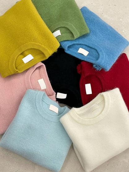 // 軟糯超美色系混兔毛圓領毛衣