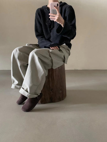 // 100%羊毛連帽卷邊毛衣