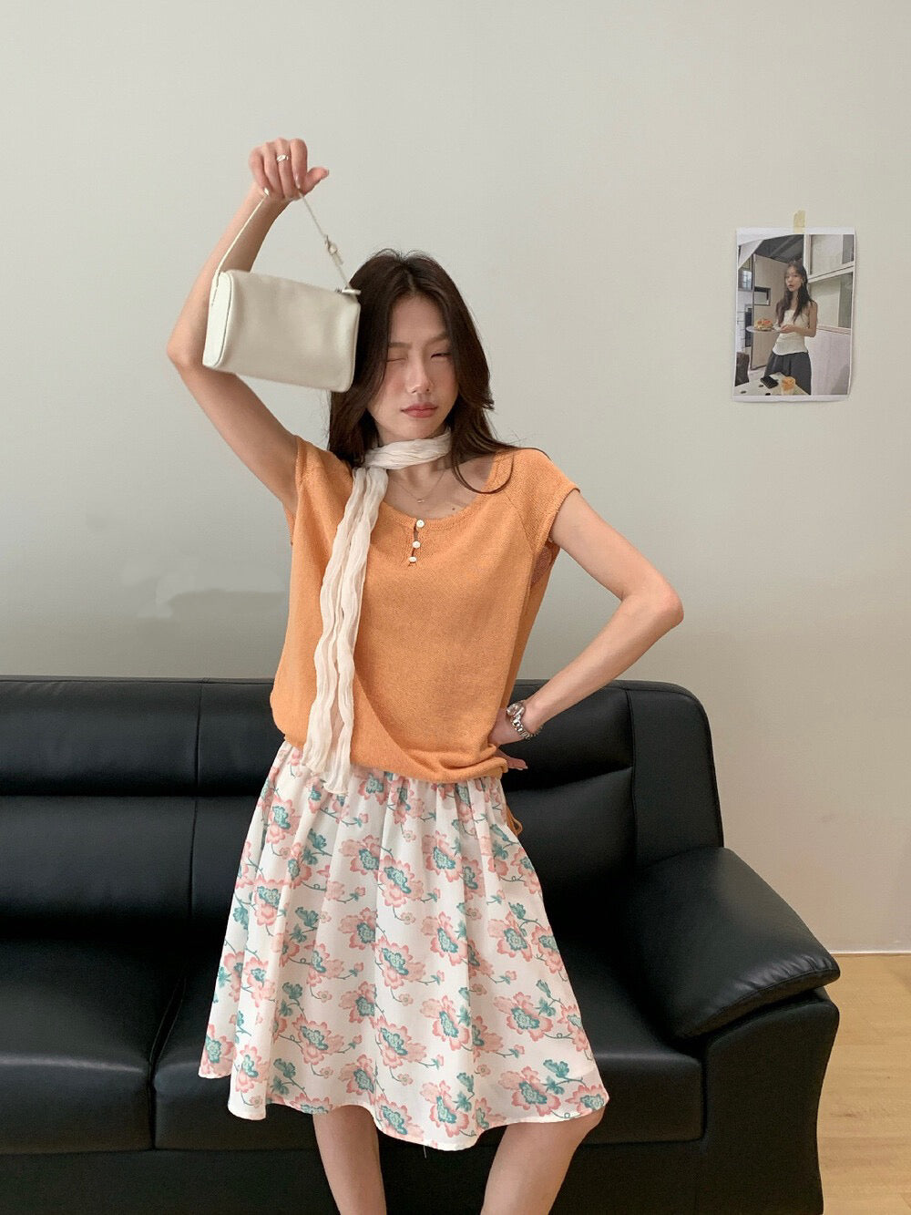// 簡約小鈕扣飛飛袖紗線針織上衣