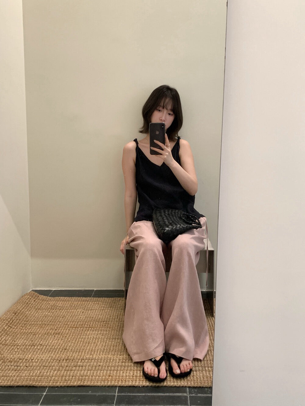 // 100%麻質扭結肩帶小魚尾背心