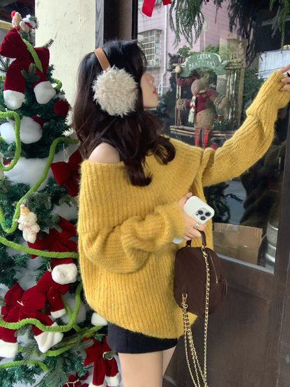 // 18%羊毛氣質一字領兩穿毛衣